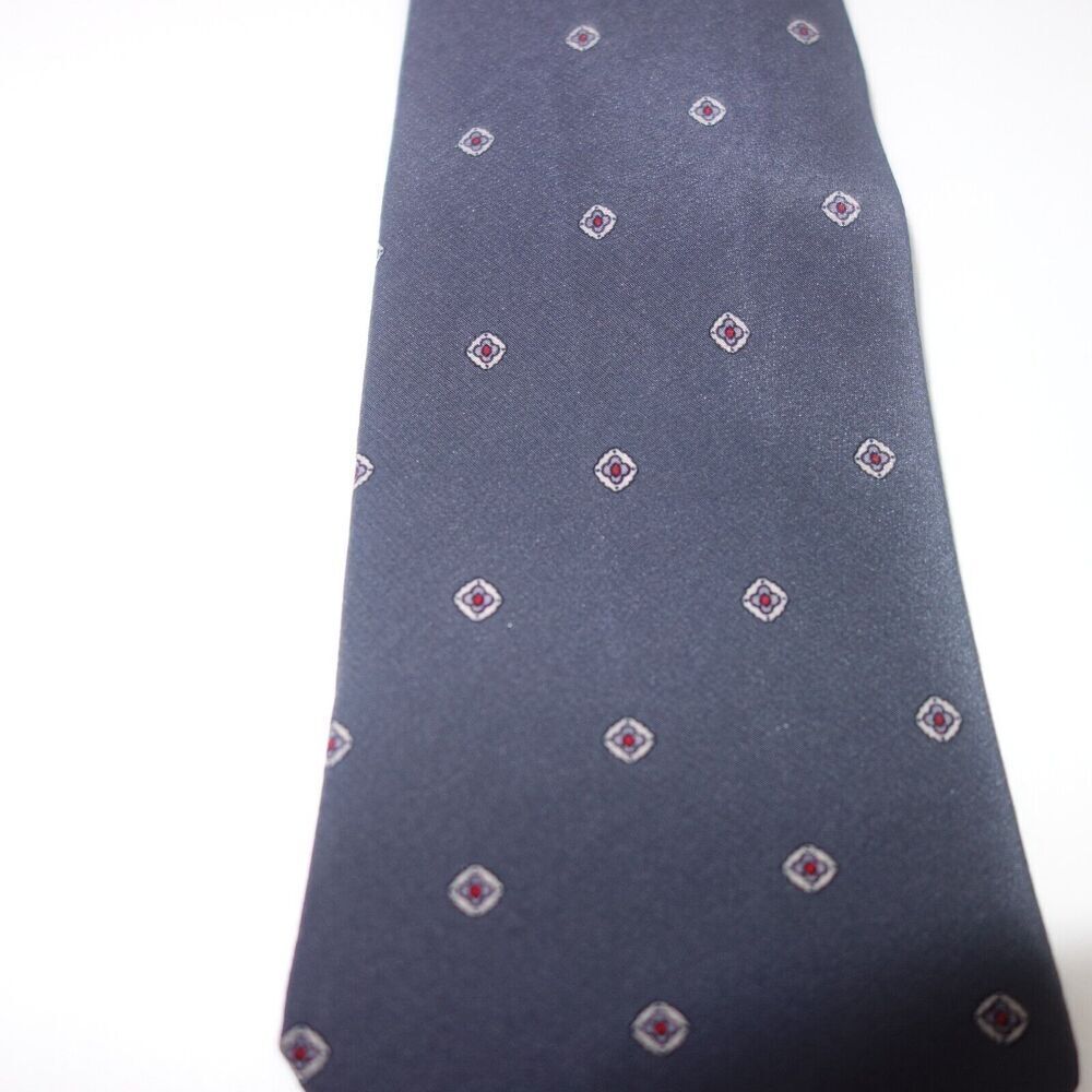 Vintage Mario Valentino 100% Italian Silk Men's Neck Tie Gray Blue Geometric